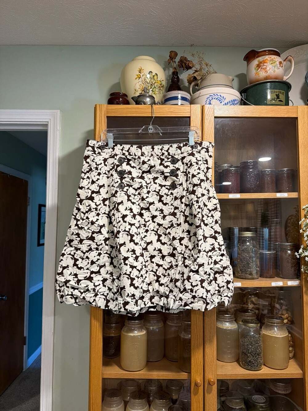 Merona Floral Print Button-Front Cotton Knee-Length Skirt Size 14